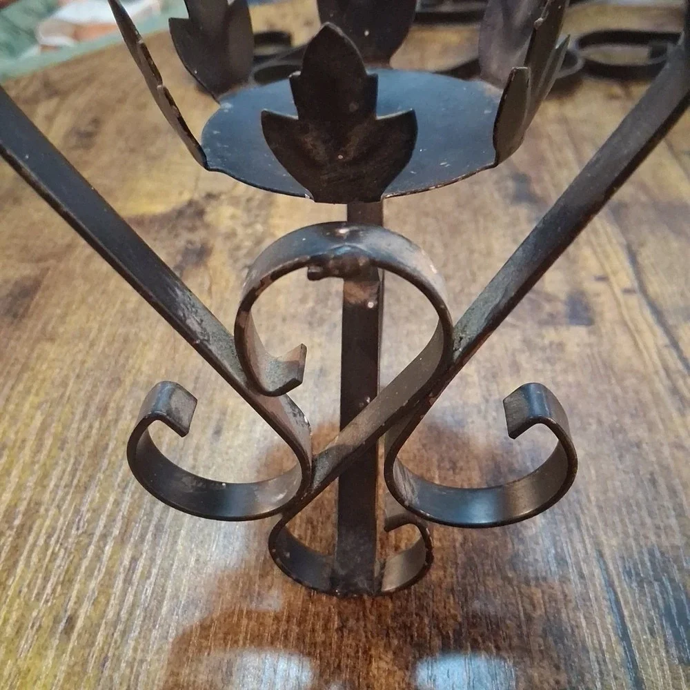 Vtg Gothic Wrought Iron Scroll Spanish Revival Wall Sconce Candleholders x2 READ